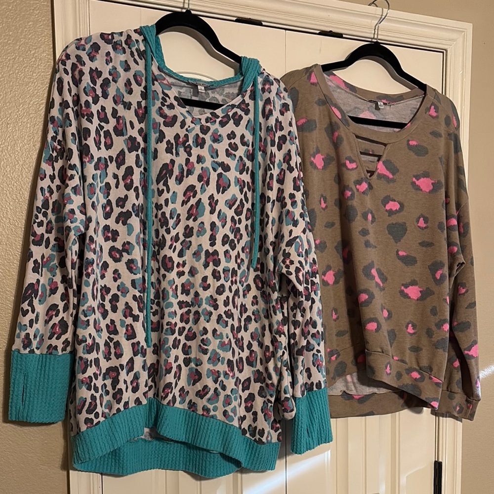 White Birch Leopard Print Sweater Set - Teal, Pink, and Brown